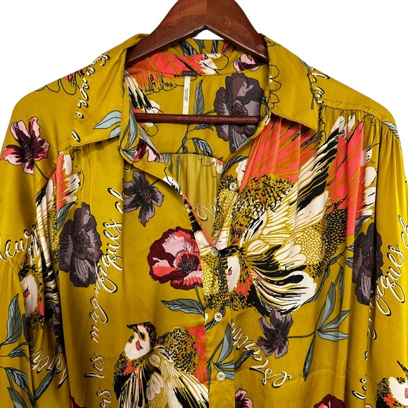 Free People Magnifique Marigold Long Sleeve Oversized Button Down EUC Size M - Picture 7 of 15